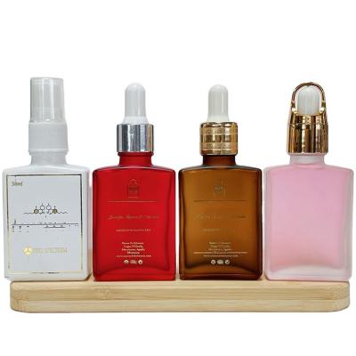 China 30ml Flat Shoulder Personal Care Custom Frosted Luxury Glass Perfume Serum Dropper Bottle Cardboard Packaging Box For Essential Oil Bottle for sale