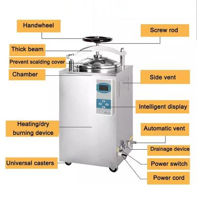 China Rodas de mão Display Digital Autoclave Vertical 35L 50L 75L 100L 150L Litro Para Fungos Retort Esterilizador de Alimentos enlatados à venda