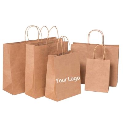 China Custom Logo Printed Recycled Grocery Shopping Recyclable Packaging Brown Kraft Paper Bag With Handles for sale