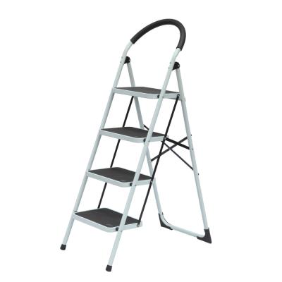 China 4 Step Folding Ladders Household Steel Wide Ladder With Handrail for sale