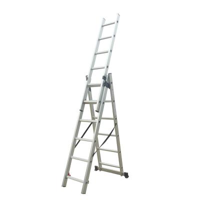 China Folding ladders wholesale 3 section aluminum step extension ladder /combination ladders with en131 for sale