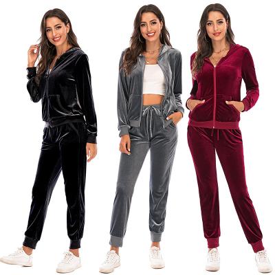 China Anti-pilling 2 Piece Sweatshirt Velvet Tracksuit Pants Girl Set Velvet Tracksuit For Women Full Zipper Sweatsuit With Pockets Casual Sportswear for sale