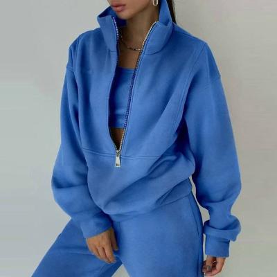 China Anti-pilling Women Wool Two-Piece Set Hoodie Set Winter Fleece Tracksuit Female Sports Suit Warm Casual Zipper Oversized Tracksuit for sale