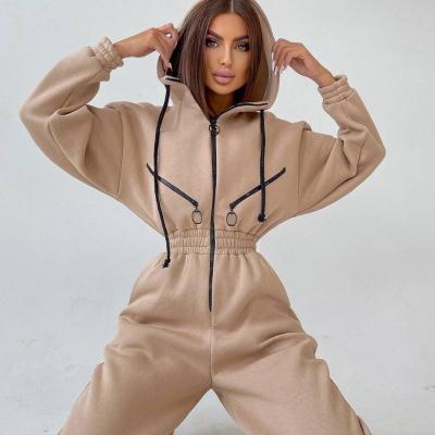 China Anti-pilling Women's Hooded Overalls Casual Sports Suits Fashion Ladies Two Piece Tracksuit With Hoodie And Zipper Gym Fitness Clothing for sale