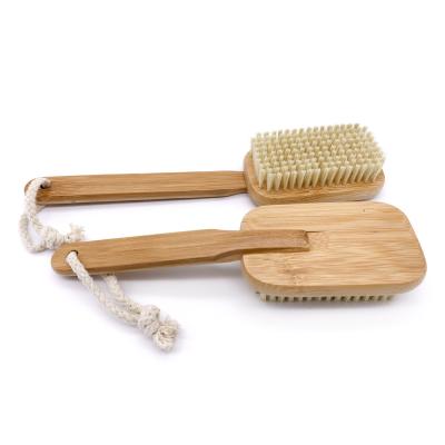 China All Natural Bamboo PP Stiffen Shower Scrubber Brush Long Handled Bath Body Brush With Non-Slip Handle With Private Label for sale