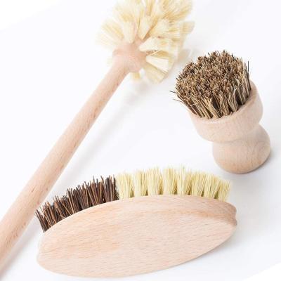 China Newest Sustainable Household Wash Dish Pot Scrub Brush 3 Pieces Wood Bamboo Play Brush Cleaning Kitchen For Home for sale