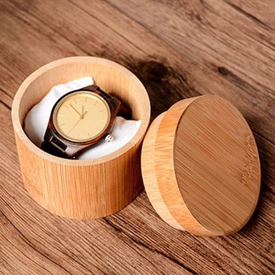 China Round Shape Travel Watch Case Quality Excellent Round Wooden Bamboo Watch Box Wholesale for sale