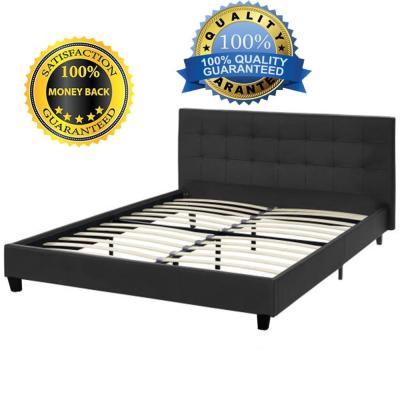 China New Queen Size Metal Bed Frame Faux Leather Metal Platform Bed Frame With Slat Upholstered Headboard for sale