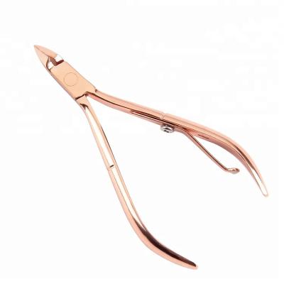 China Curved Toe Nail Nippers Rose Gold Stainless Steel Cuticle Clippers For Dead Skin for sale