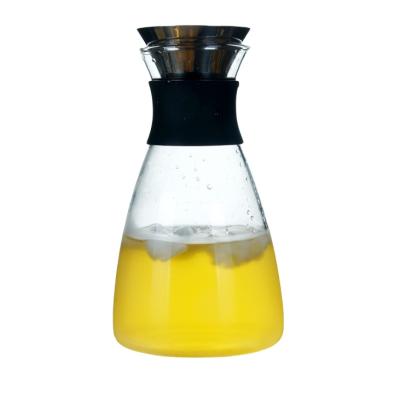 China Sustainable Glass Carafe With Dripless Lid Glass Pitcher For Hot / Cold Water / Tea & Ice Juice Beverage for sale