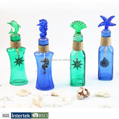 China Europe Popular Blue Glass Bottle With Animal Shaped Lid For Decorations , Freestyle Glass Decorative Bottle for sale