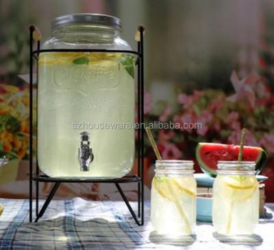 China Viable Hot Sale Glass Dispenser Set With Mason Jars, Glass Dispenser With Stand for sale