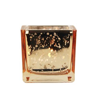 China Who respects the environment. Gold Color Glass Candle Holder Stocked Electroplating Square Glass Votive Candle Holder for sale