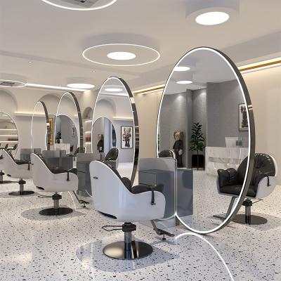 China Contemporary oval hairdressing mirror station has gold plated and silver color LED lamp options for sale