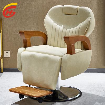 China 2021 New Contemporary High-end Beige Honggang Barber Shop Special Chair, With Hydraulic Pump, High Density Comfortable Sponge for sale