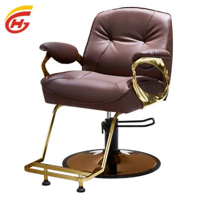 China Contemporary noble small luxury barber chair with gold plated design, finest leather with reverse back design for sale