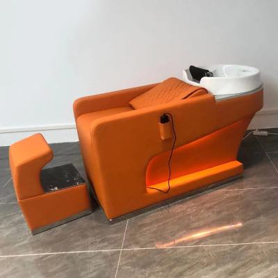 China Traditional new style orange light luxury electric shampoo bed has a semi-lying gold-plated pull-edge design that can be massaged for sale