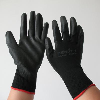 China Flexible NMSAFETY 13 gauge knitted nylon black pu dipped dmf free running gloves for construction for sale