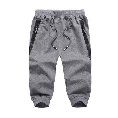 China Cheap Sports Casual Pants Viable For Boys Elastic Drawstring Zippers 3/4 Pockets Pants Mens Cotton Trousers for sale