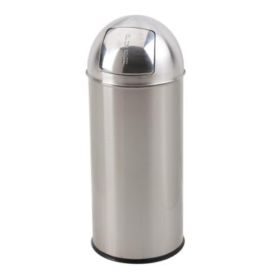 China Rolling Type Hotel Stainless Steel Waste Bin Hotel Metal Trash Can Powder Coating Push Lid Waste Cover Trash Can for sale