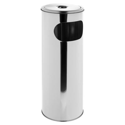 China Rolling Type 17L Trash Can Hotel Elevator Stainless Steel Ashtray Metal Cigarette Cover Standing Smoking Trash Can for sale