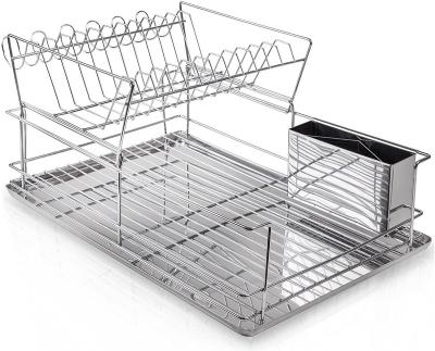 China Kitchen Storage Double Layers Iron Tableware Rack Dish Bowl Holder Display Rack Dish Shelf Organizer for sale