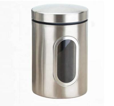 China Freshness Preservation 3pcs Stainless Steel Kitchen Canister Sugar Tea Canister With Transparent Windows Metal Storage Canister for sale