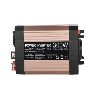 China DC to 220vac 230vac 300w 15cm*11cm*6.88cm Hot Sale True Sine Wave Power Modified Power Inverter Manufacturer Factory 300watt 12vdc for sale