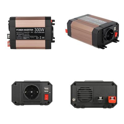 China Hot sale factory direct sales power invert dc 12v to ac 220v 300 watt modified golden sine wave inverter with usb small volume 15cm*11cm*6.88cm for sale