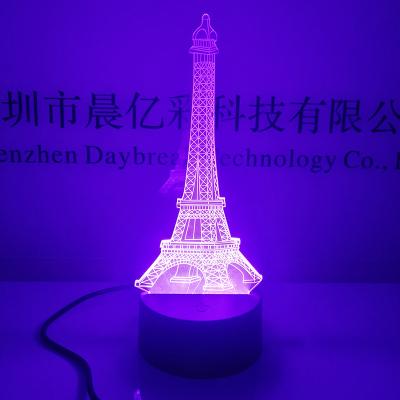 China 3D 7 Colors Acrylic USB Touch Black Creative Flashing Base Led Visual Lamp 3d Eiffel Tower for sale