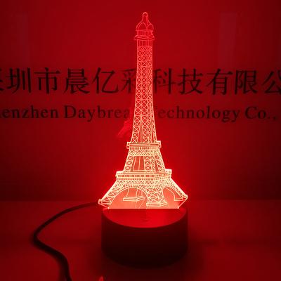 China Babies and Kids Eiffel Tower Desk Lamp 3d Illusion Remote Night Light for Kids Bedroom for sale