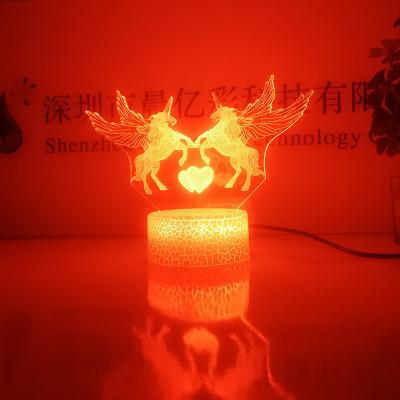 China Low Touch Unicorn Desk Lamp Slit ABS 3d Illusion Night Light For Kids Gifts for sale