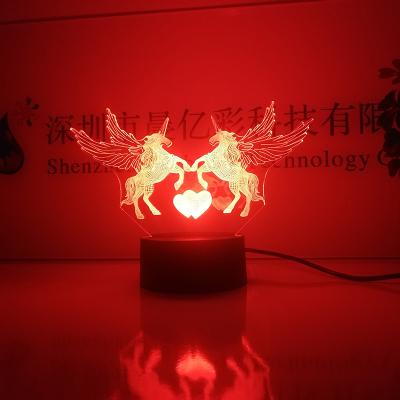 China Touch Unicorn Black ABS Base USB 3d Illusion Night Light for sale