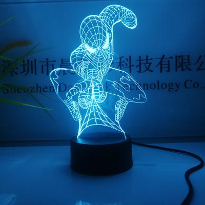 China Touch night light 3d visual illusion lamp/superhero 7 colors spider man usb remote acrylic table for sale