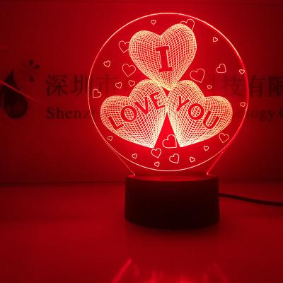 China Lovers' Day Eco-Friendly Gift USB Touch Base Acrylic Heart Table Night 3D Illusion Lamp for sale