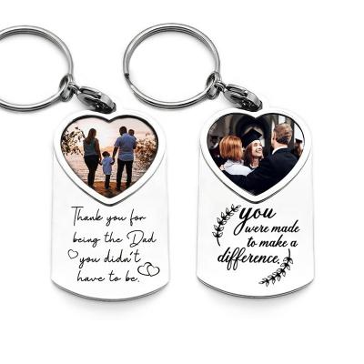 China Wholesale One Way Keepsake Metal Sublimation Family Lovers Couple Key Chain Designers Custom Photo Key Chain for sale