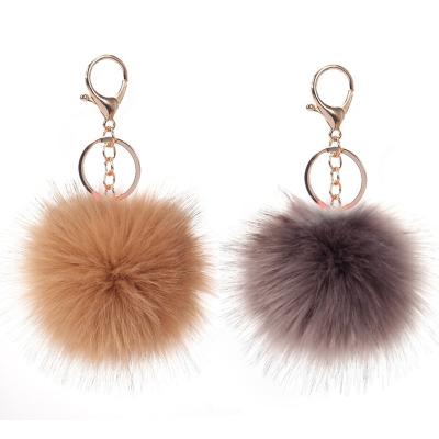 China Wholesale One Way Colorful Faux Fur Pompom Plush Promotion Gift Keychain Fashion Puff Ball Key Chain for sale