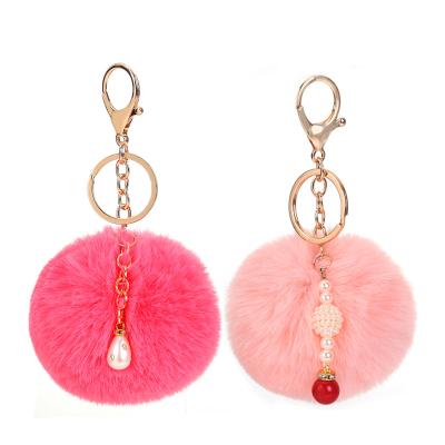 China Wholesale One Way Colorful Fur Ball Puff Chain Pom Pom Key Plush Promotion Gift Key Chain Fashion Key Chain Accessories for sale