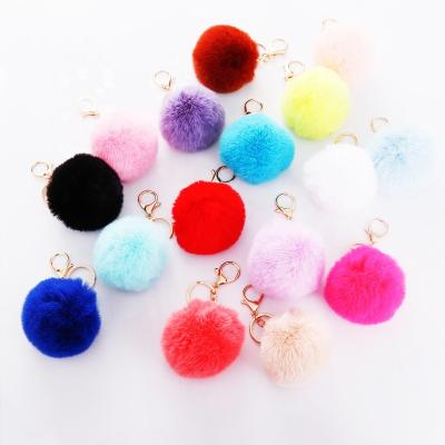 China Wholesale Faux Fur One Way Colorful Ball Plush Pom Pom Key Chain Plush Promotion Gift Key Chain Fashion Key Chain for sale