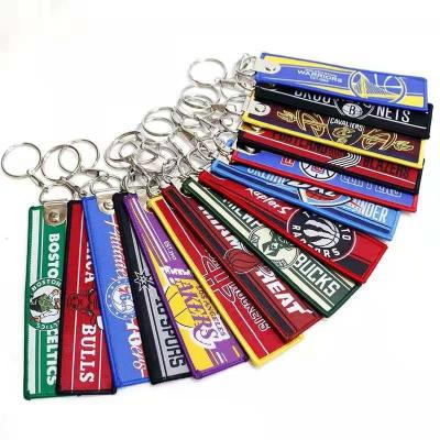 China Brand key chain double embroidery key chain promotion gift cloth key chain One way side wholesale custom logo embroidery for sale