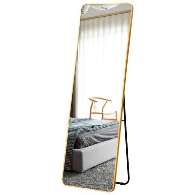 China Wholesale Custom Modern Aluminum Alloy Luxury Nordic Frame Rectangle Bedroom Floor Position Full Decorative Mirror for sale