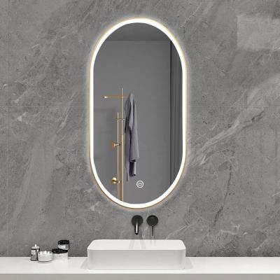 China LED Smart Touch Screen Anti-fog Device HD Luminous Waterproof Wall Hanging Customized Morden Decorative Oval Bathroom Mirror for sale