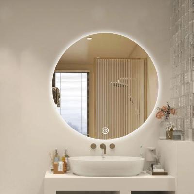 China Waterproof HD Touch Button Luminous Smart Defogger Around LED Wall Hanging Bathroom Decorative Customized Mirror for sale