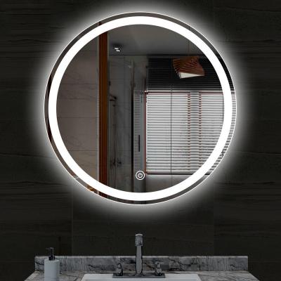 China Bright Fog Sensor Matt Black Gold Frame Large Round Touch Defogger Smart Manufacture Modern Design Led Light Bathroom Mirror for sale