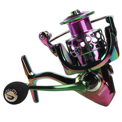 China Rainbow Color Saltwater Stainless Metal LEFT HAND 1000-6000 New Design 5+1 Steel Ball Bearing FISHING SPIN REEL for sale