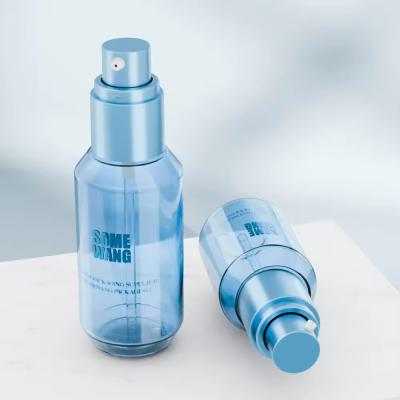 China PET Cosmetic Bottles And Jars Blue Reusable Shampoo Bottle Oval for sale