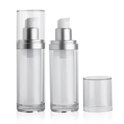 China Seal 100ml Airless Pump Bottle Plastic Body Cream Bottle Silver for sale