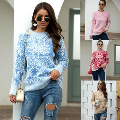 China Breathable Jacquard Snowflake High Neck Sweaters 2021 Winter Knitted Women Ugly Christmas Sweater for sale