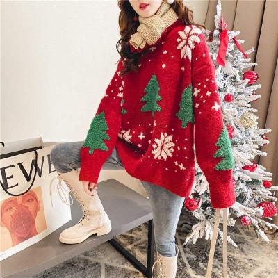 China new Anti-wrinkle Christmas female sweet Korean version of loose hedges knit bottoming top women's fashionable Christmas sweater for sale