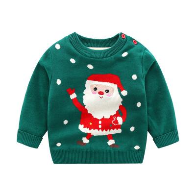 China European and American pullover children's winter sweater with Santa Claus short deer sweater jacquard cotton lining plush long sleeve for sale